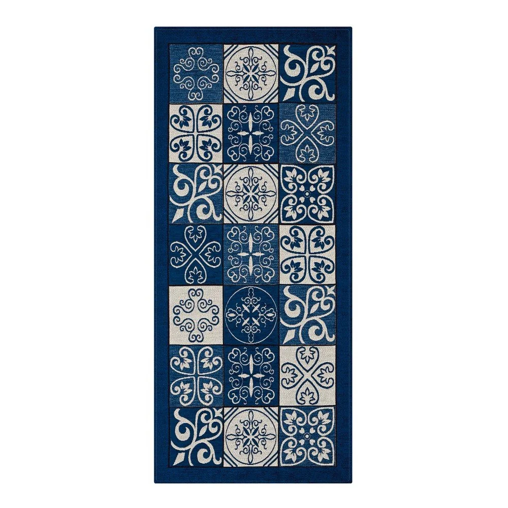Modrý vysoce odolný kuchyňský koberec Webtappeti Maiolica Blu, 55 x 190 cm v:848990