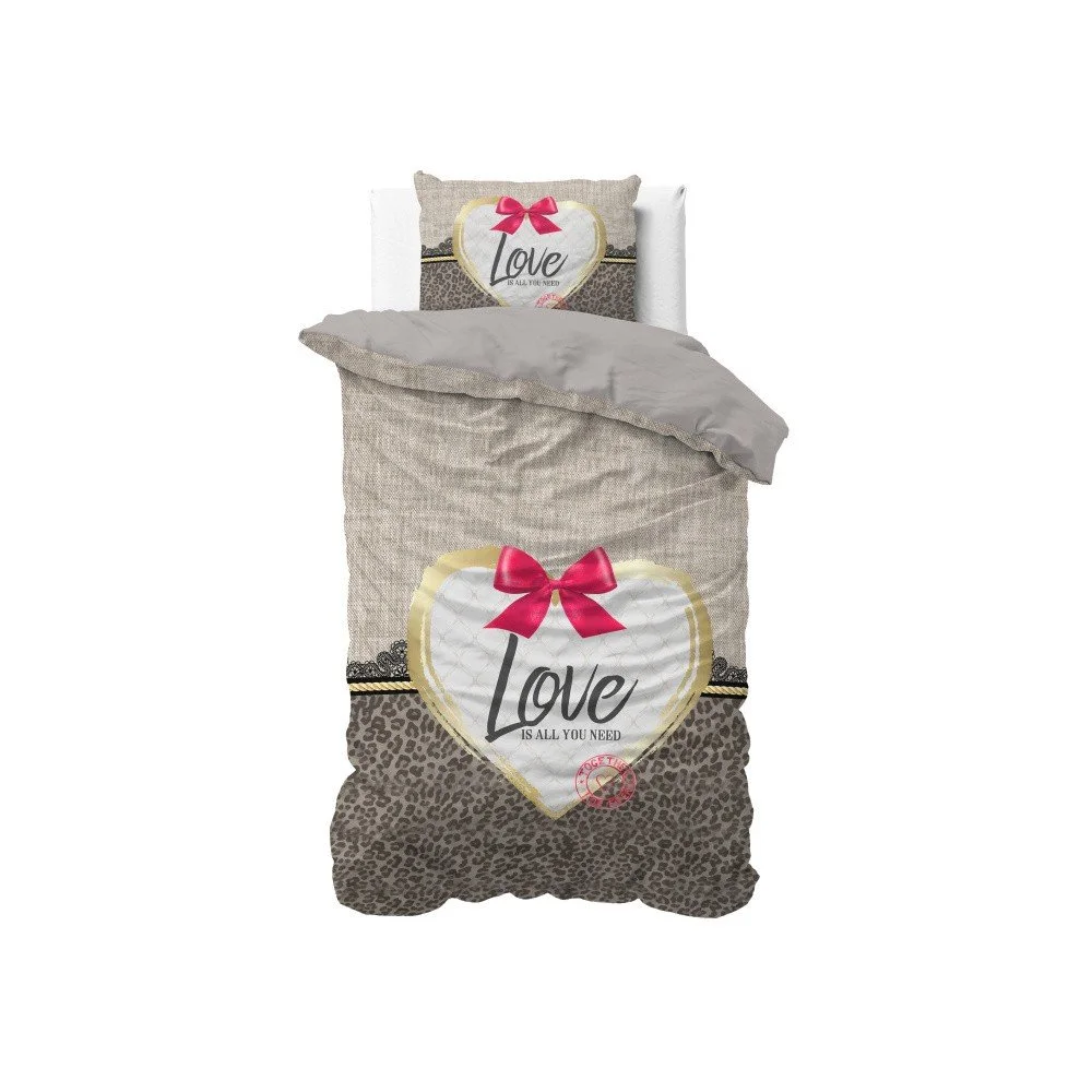 Bavlněné povlečení na jednolůžko Sleeptime Wild Love Tres Taupe, 140 x 220 cm v:1109662