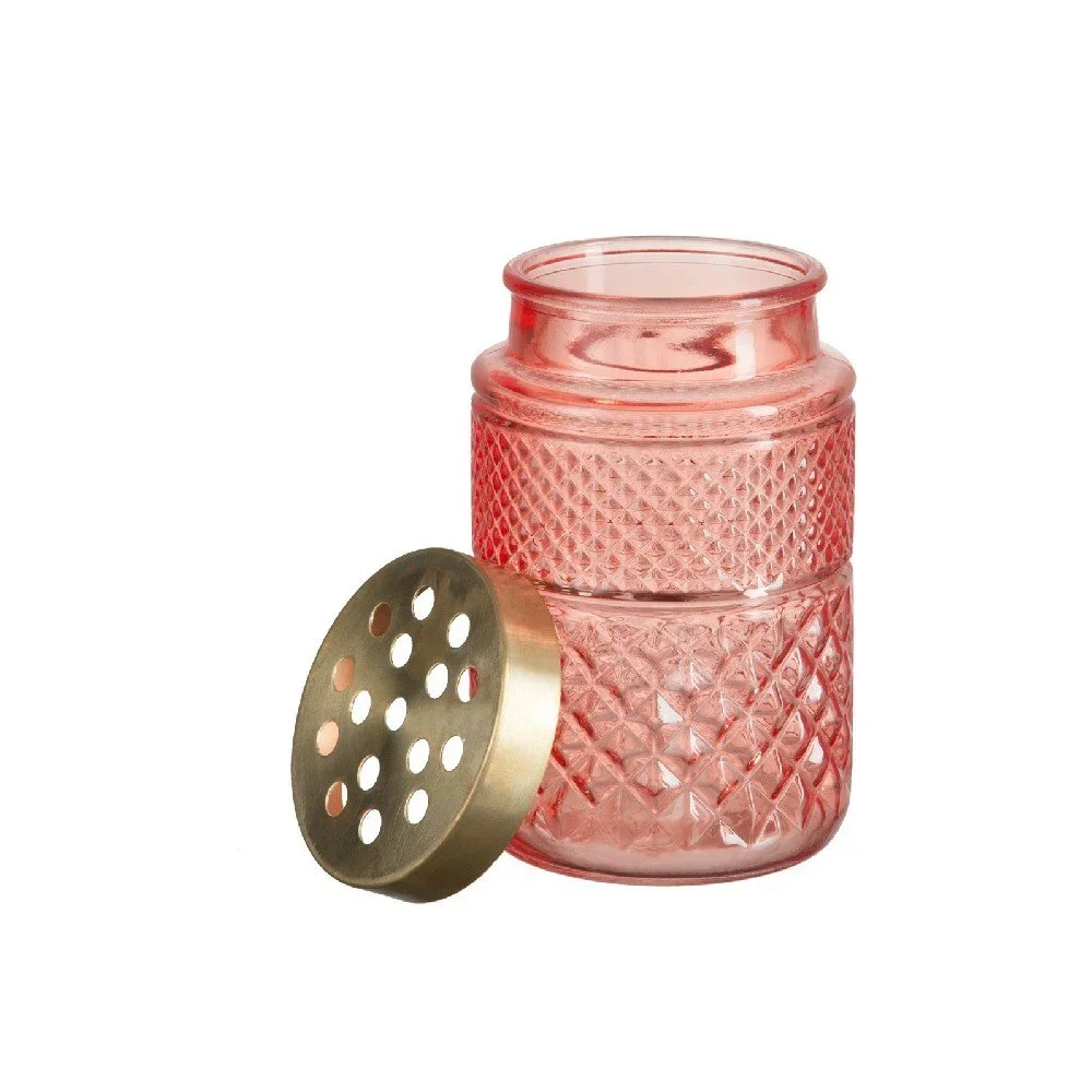 Růžová skleněná váza J-Line Brass, výška 19 cm v:1132668