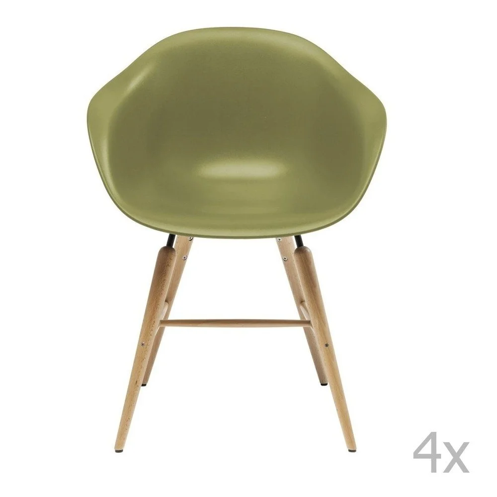 Sada 4 zelených jídelních židlí s podnožím z bukového dřeva Kare Design Forum v:973480