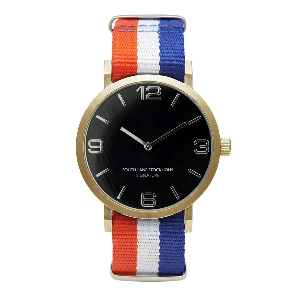 Unisex hodinky South Lane Stockholm Signature Black Gold Stripes RWB v:872784