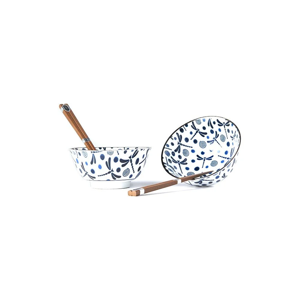 Set 2 modro-bílých keramických misek a jídelních hůlek MIJ Blue Dragonfly v:1434215