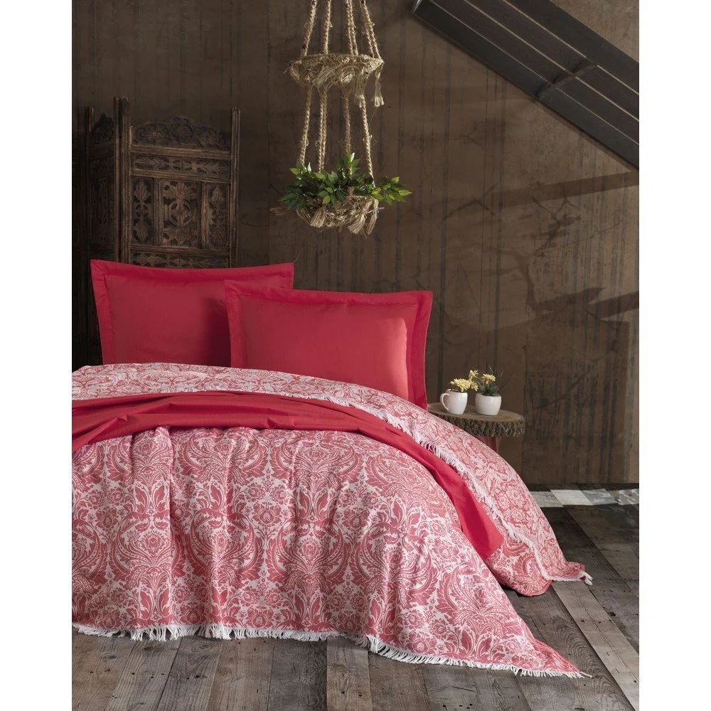 Červený bavlněný přehoz na dvoulůžko EnLora Home Nish, 240 x 260 cm v:1318070