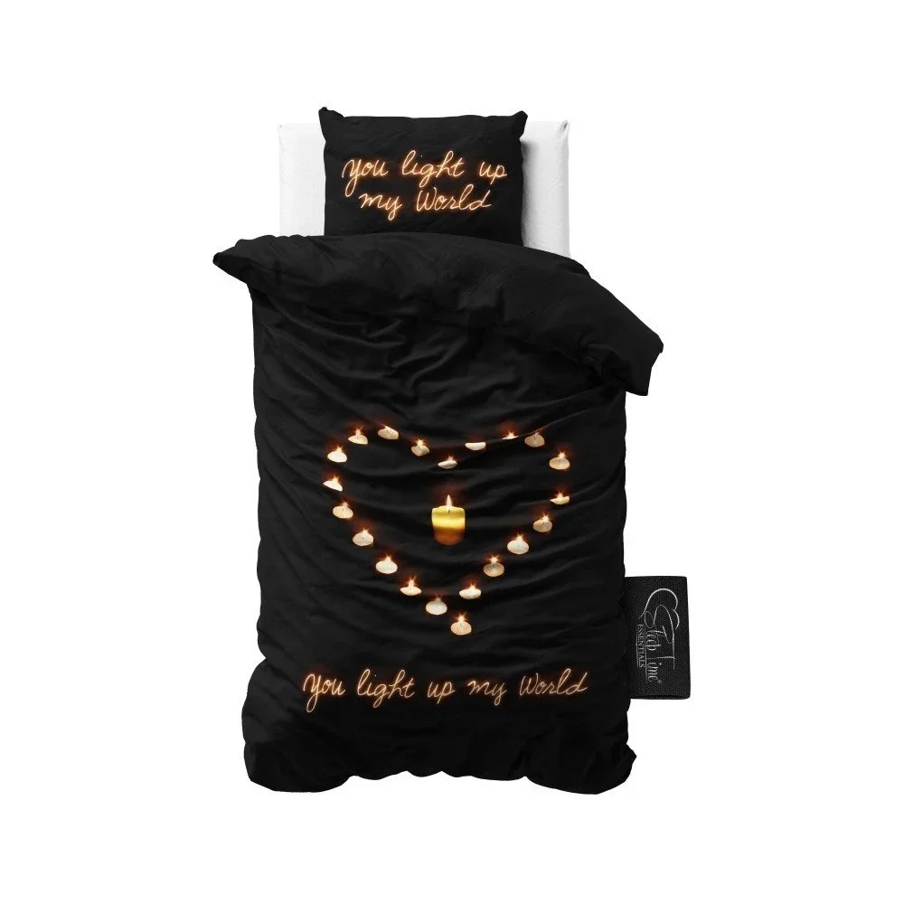 Černé povlečení z mikroperkálu Sleeptime Love Candles, 140 x 220 cm v:905446