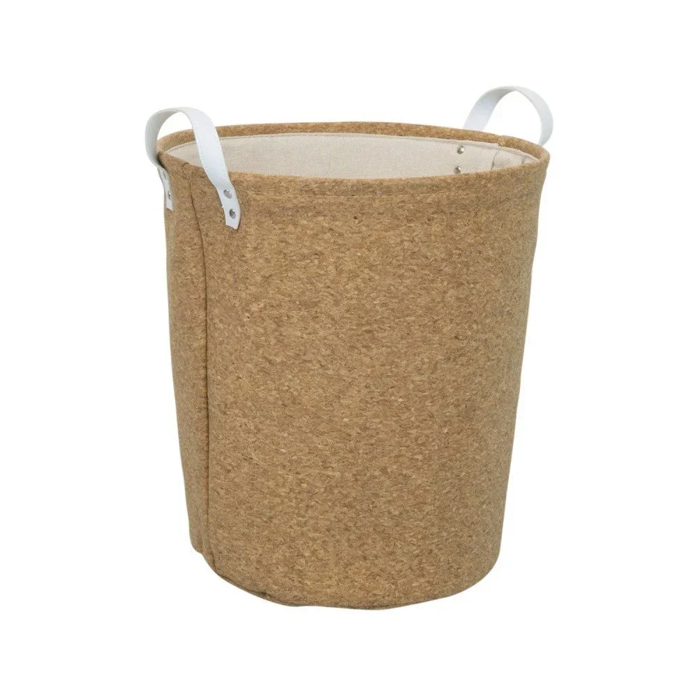 Bílo-hnědý úložný koš na prádlo z korkové tkaniny Furniteam Home, ⌀ 37 cm v:1254736