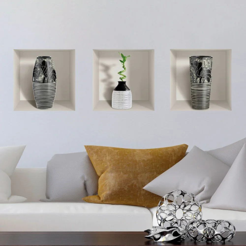 Sada 3 3D samolepek na zeď Ambiance Modern Vases v:1293960