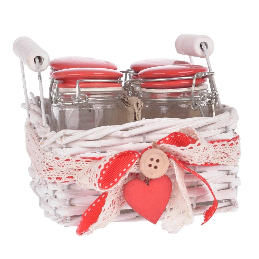Set 4 skleněných dóz a proutěného košíku InArt Willow, 12 x 11 cm v:763188