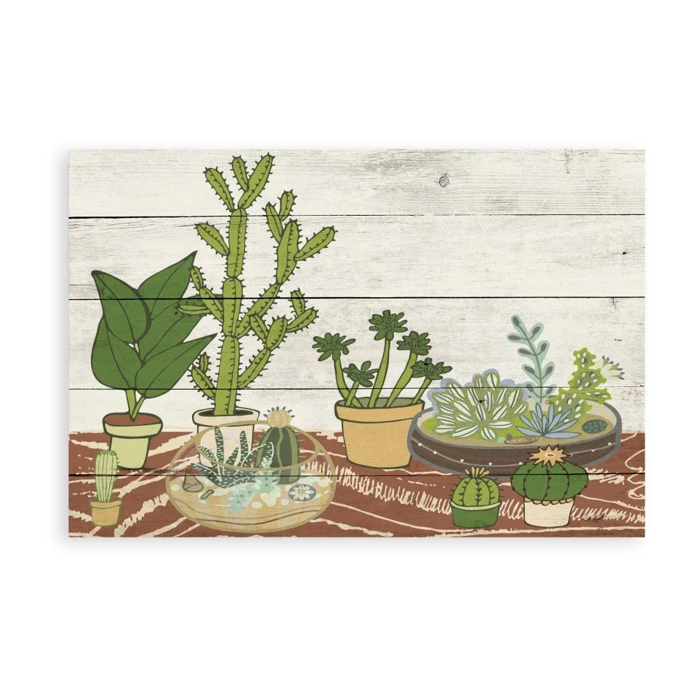 Dřevěná nástěnná dekorativní cedule Surdic Tabla Cactus Garden, 40 x 60 cm v:1079662