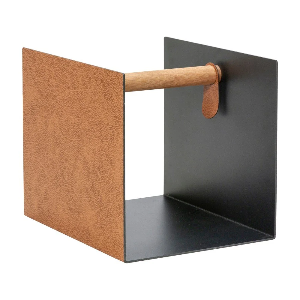 Černý/v přírodní barvě dekorativní kovový/z eko kůže úložný box 32x38x31 cm Bull – LIND DNA v:1788018