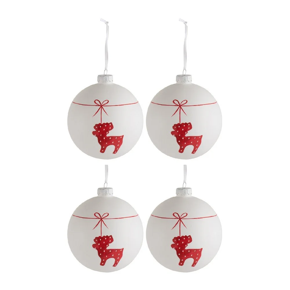 Sada 4 skleněných vánočních baněk J-Line Deer, ⌀ 10 cm v:1153436