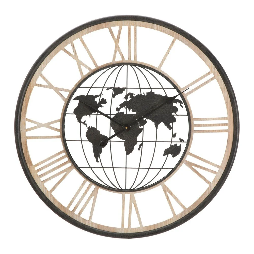 Černé nástěnné hodiny Mauro Ferretti World, ø 70 cm v:1319326