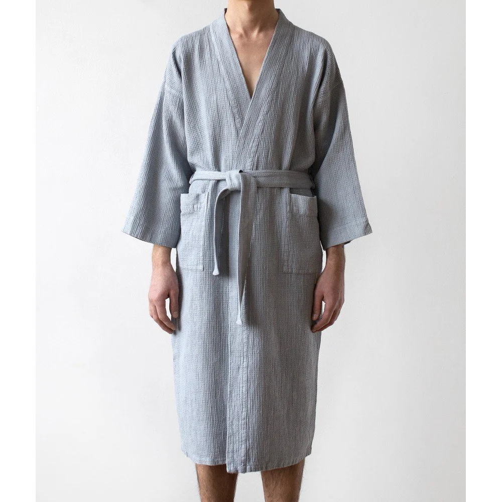 Unisex světle šedý župan z bavlny a lnu Linen Tales, vel. L v:1370323