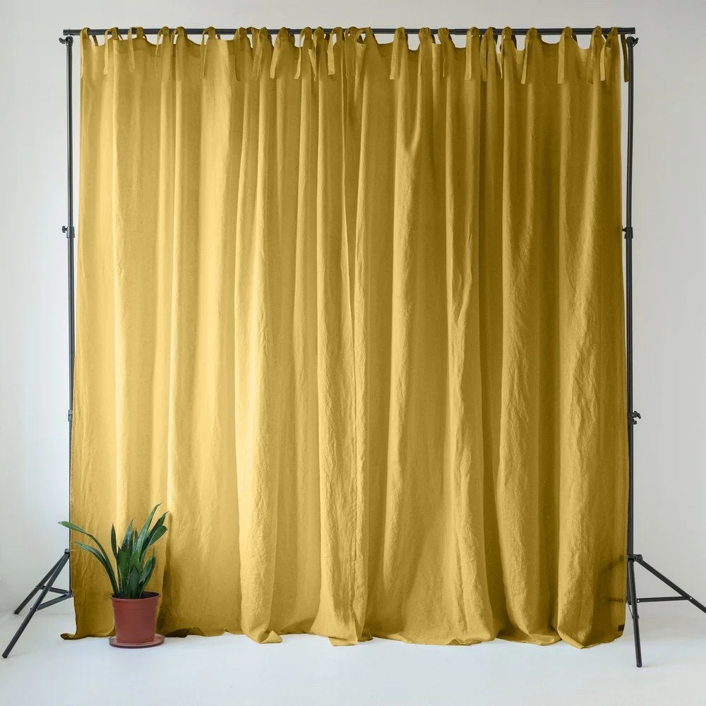 Žlutý lněný závěs 140x330 cm Lemon Curry – Linen Tales v:1795640