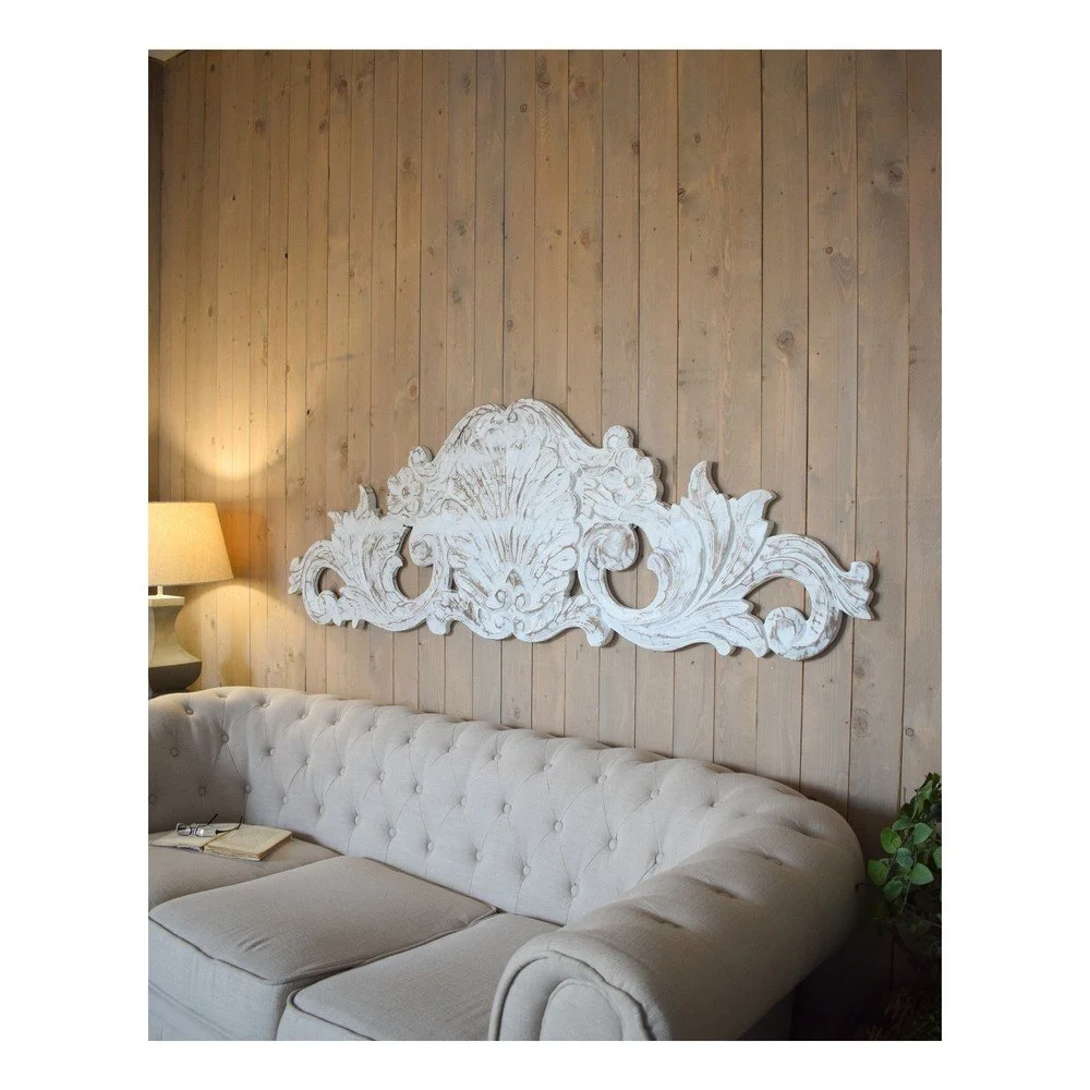 Bílá nástěnná dekorace z mangového dřeva Orchidea Milano Antique, délka 180 cm v:1308070