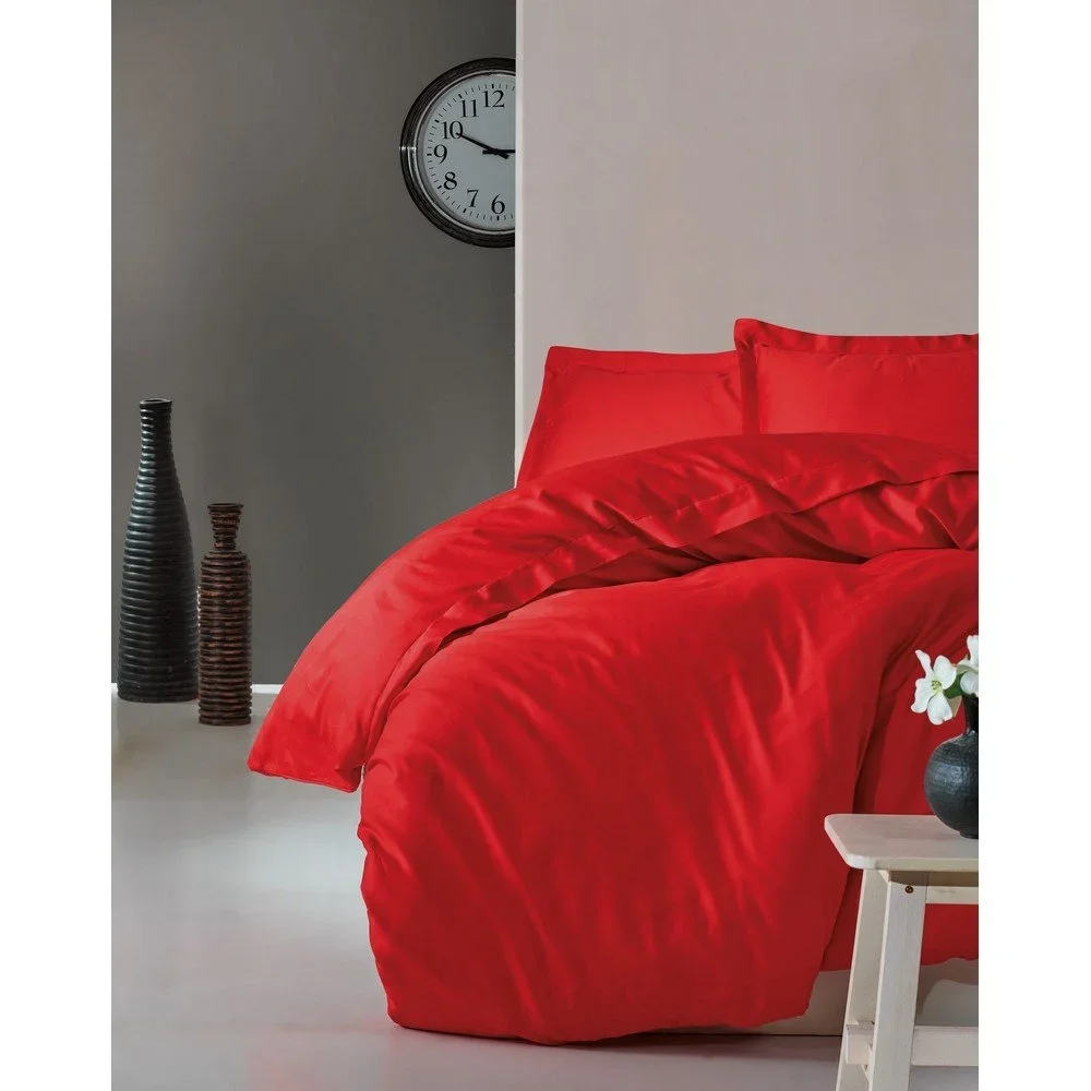 Červené povlečení s prostěradlem na dvoulůžko z bavlněného saténu Cotton Box Elegant Red, 200 x 220 cm v:1318040