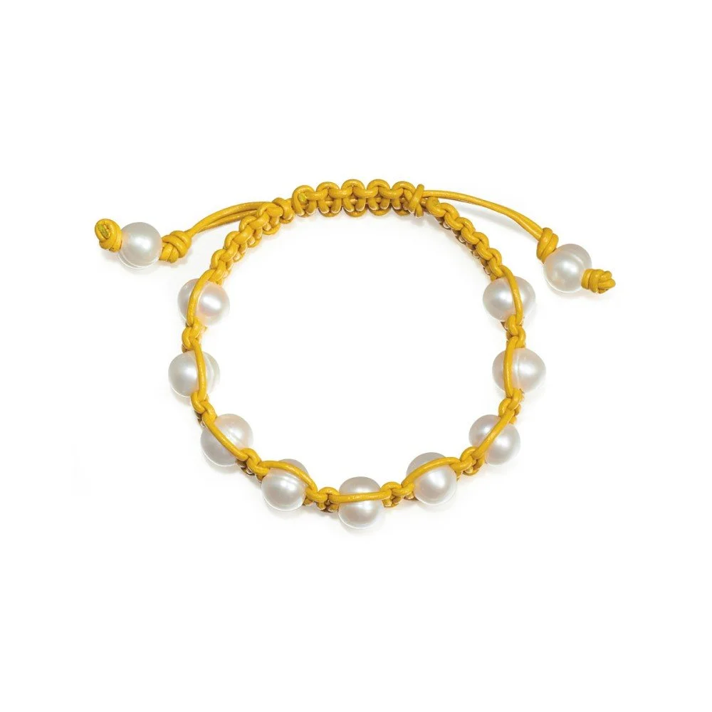 Žlutý perlový kožený náramek Nova Pearls Copenhagen Amandine v:848776