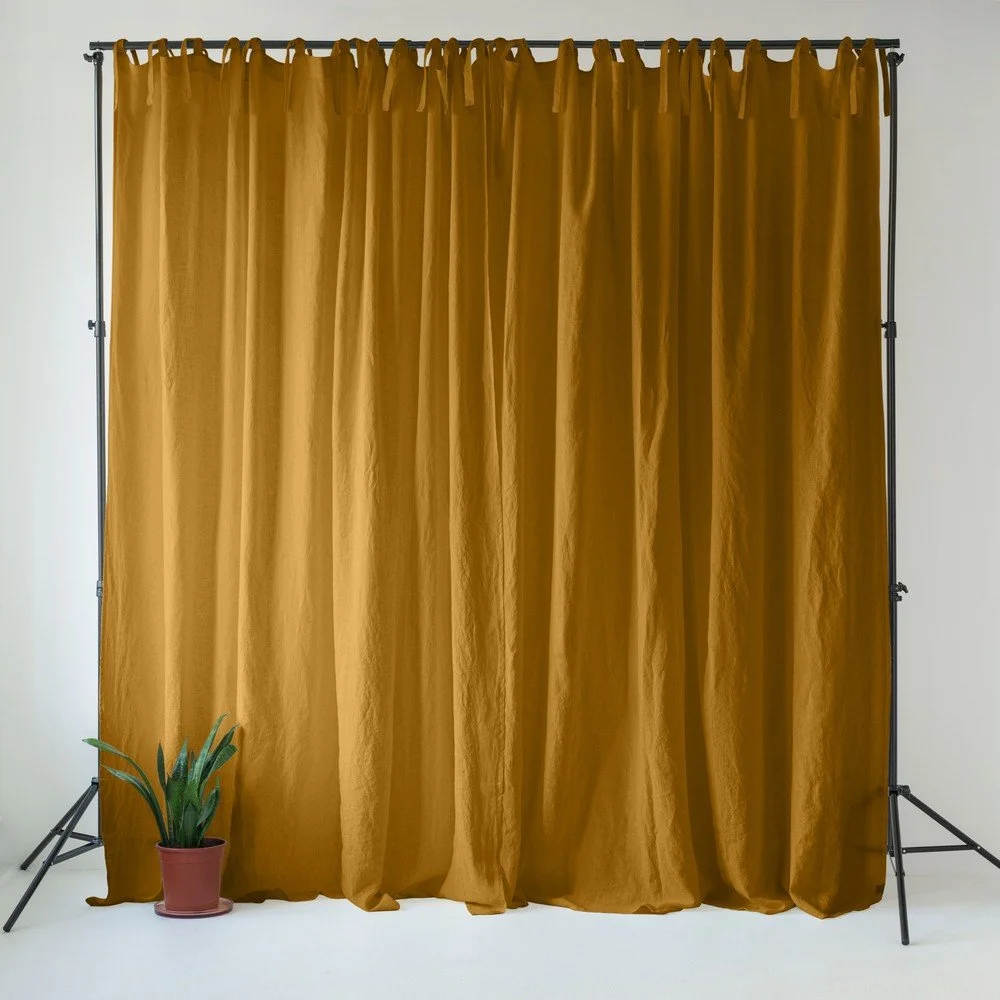 Okrově žlutý/hnědý lněný závěs 140x330 cm Bronze – Linen Tales v:1795642