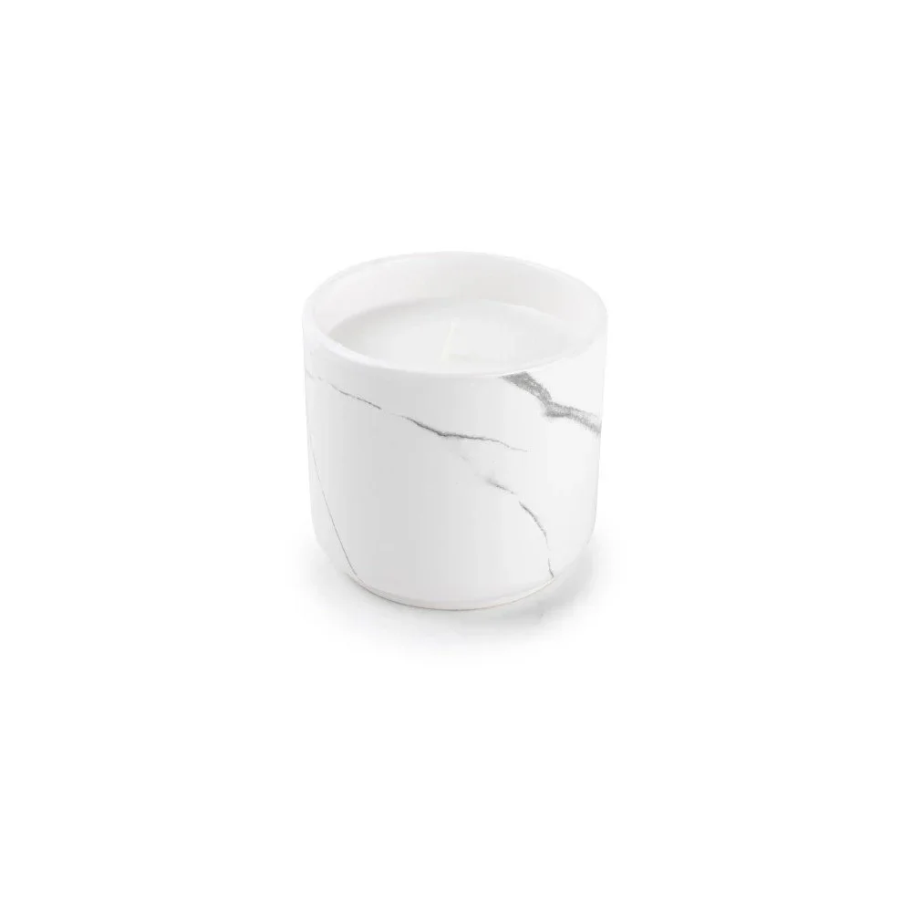 Svíčka v bílém keramickém kalíšku Salt&Pepper Marble L v:830932