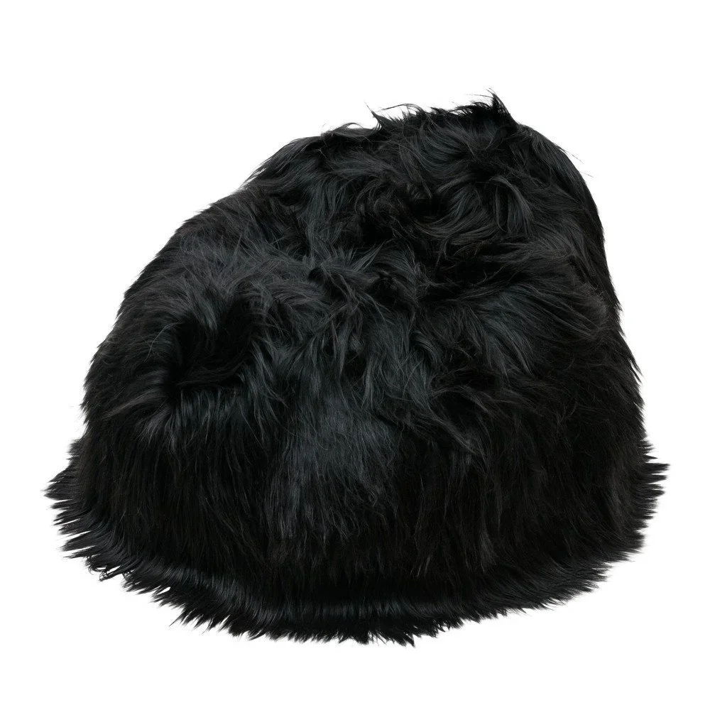 Puf z ovčí kožešiny s dlouhým chlupem Black v:715054