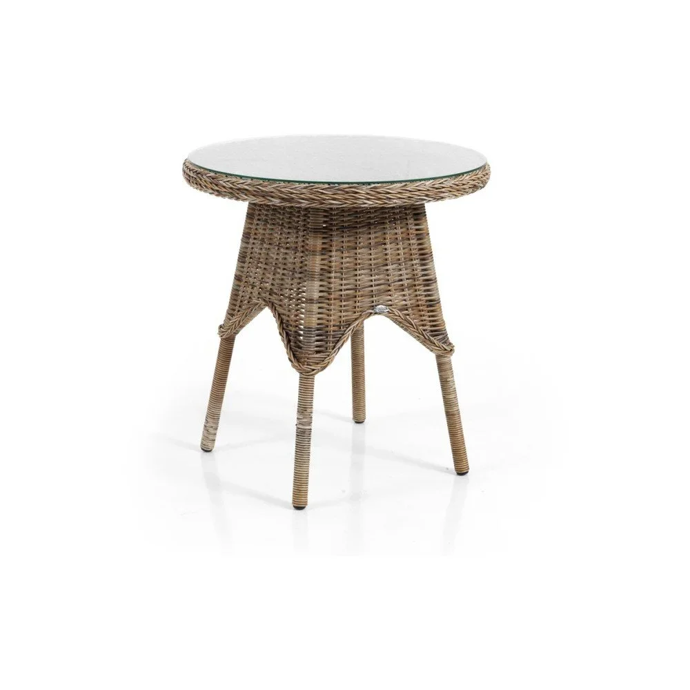 Hnědý zahradní stolek se skleněnou deskou Brafab Paulina, ⌀ 70 cm v:1014036