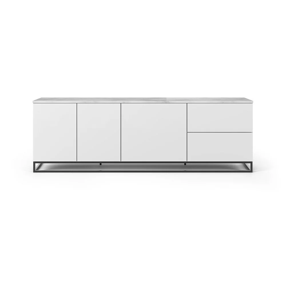 Matně bílý televizní stolek s bílou deskou v mramorovém dekoru TemaHome Join, 200 x 65 cm v:1283100