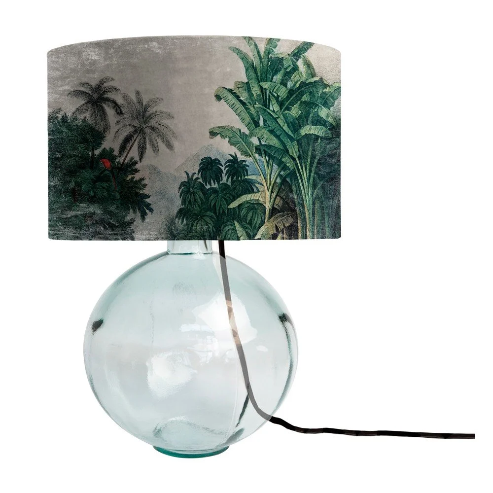 Zelená skleněná stolní lampa s textilním stínidlem Tierra Bella Tropical Jungle, výška 45 cm v:1411235