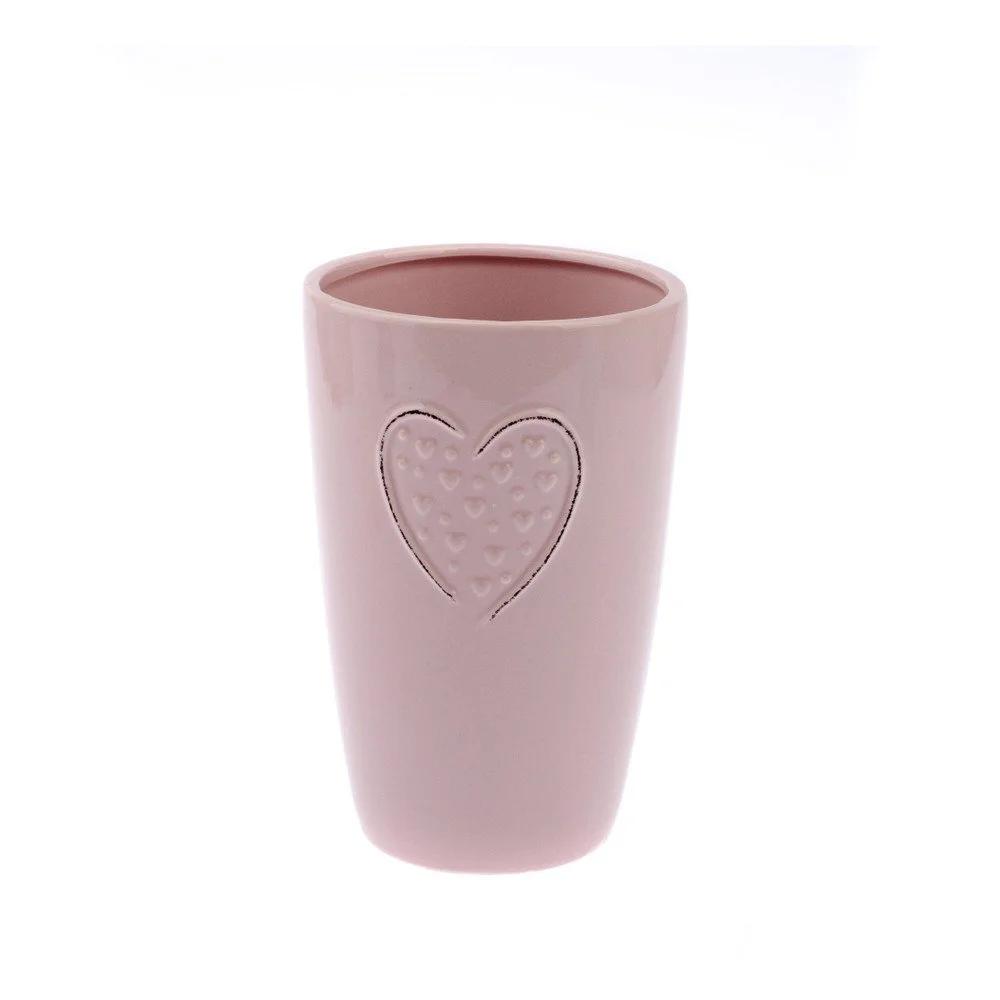 Růžová keramická váza Dakls Hearts Dots, výška 18,3 cm v:1224380