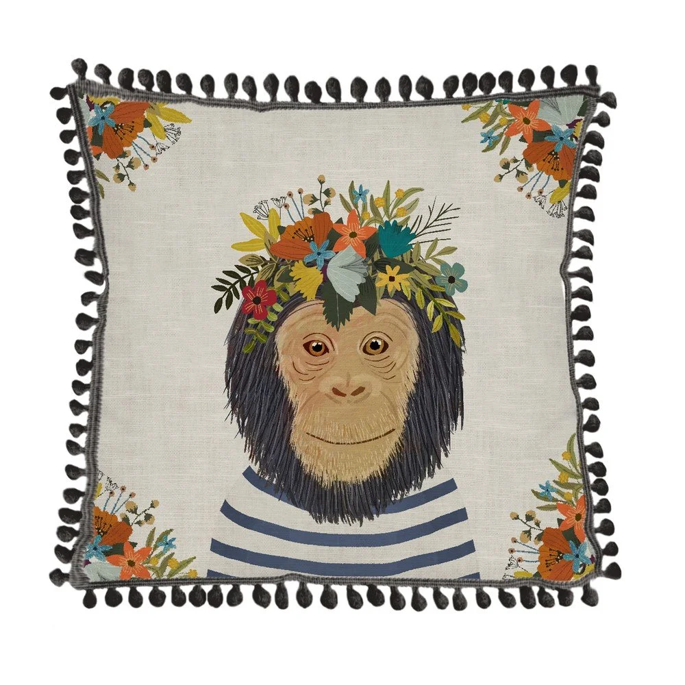 Polštář s příměsí lnu Really Nice Things Floral Monkey, 45 x 45 cm v:1411405