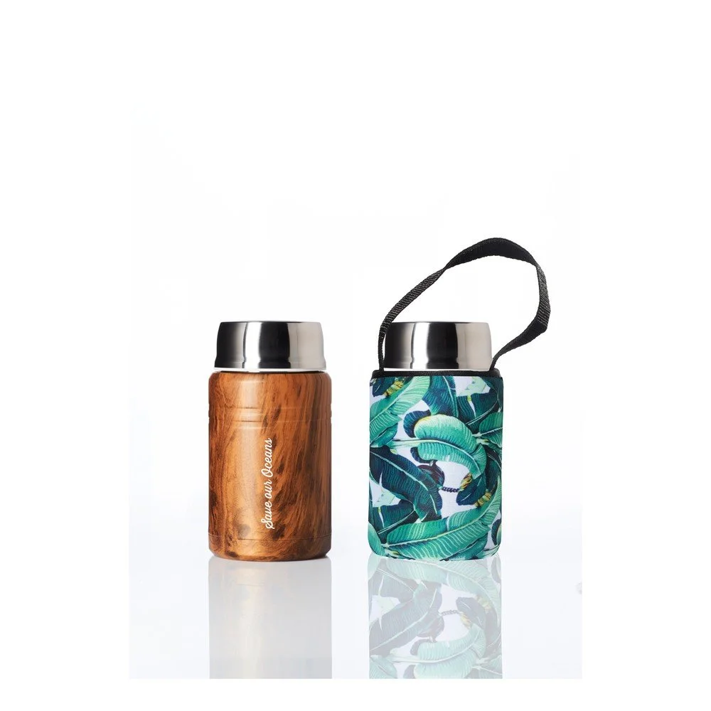 Cestovní termoska na jídlo s neoprénovým obalem BBBYO Woodgrain, 500 ml v:1351355
