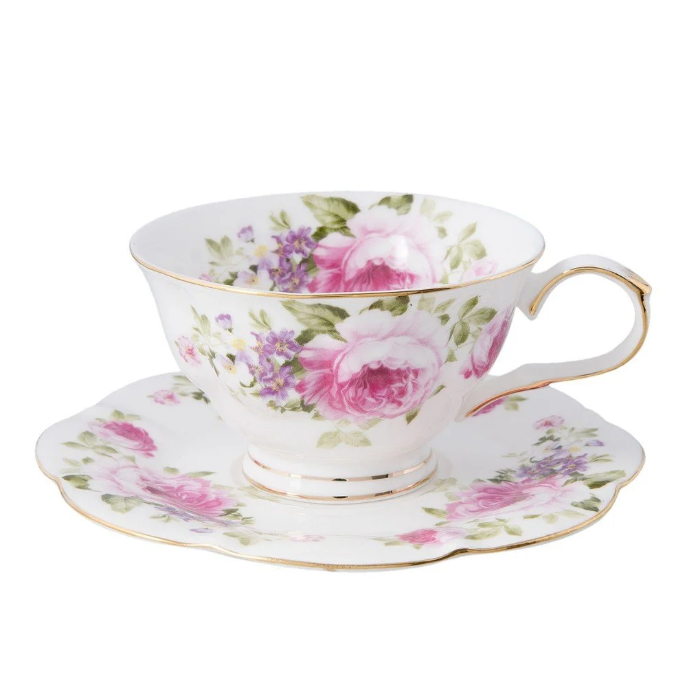 Porcelánový hrnek s podšálkem Clayre & Eef Gardenia, 150 ml v:1052060