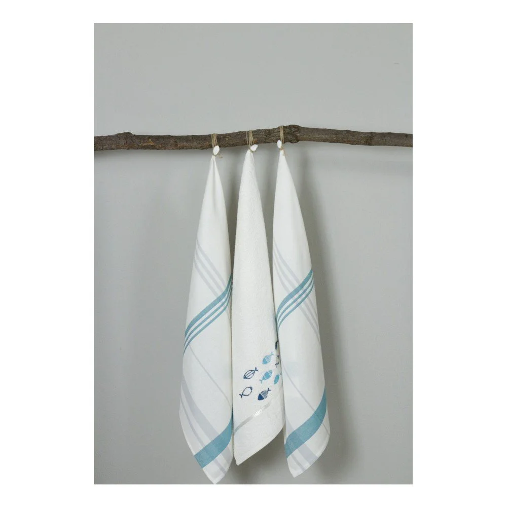 Sada 3 bílo-modrých kuchyňských utěrek My Home Plus Fish, 50 x 70 cm v:1193050