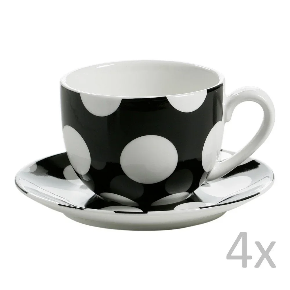 Sada 4 černých hrnků s podšálky Maxwell & Williams Polka Dot v:769548