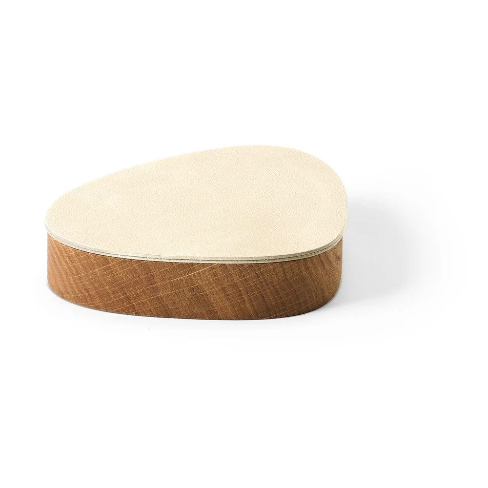 Krémový/v přírodní barvě dřevěný/z eko kůže úložný box s víkem/dekorativní 14x12,5x3,5 cm Curve Nupo – LIND DNA v:1788020