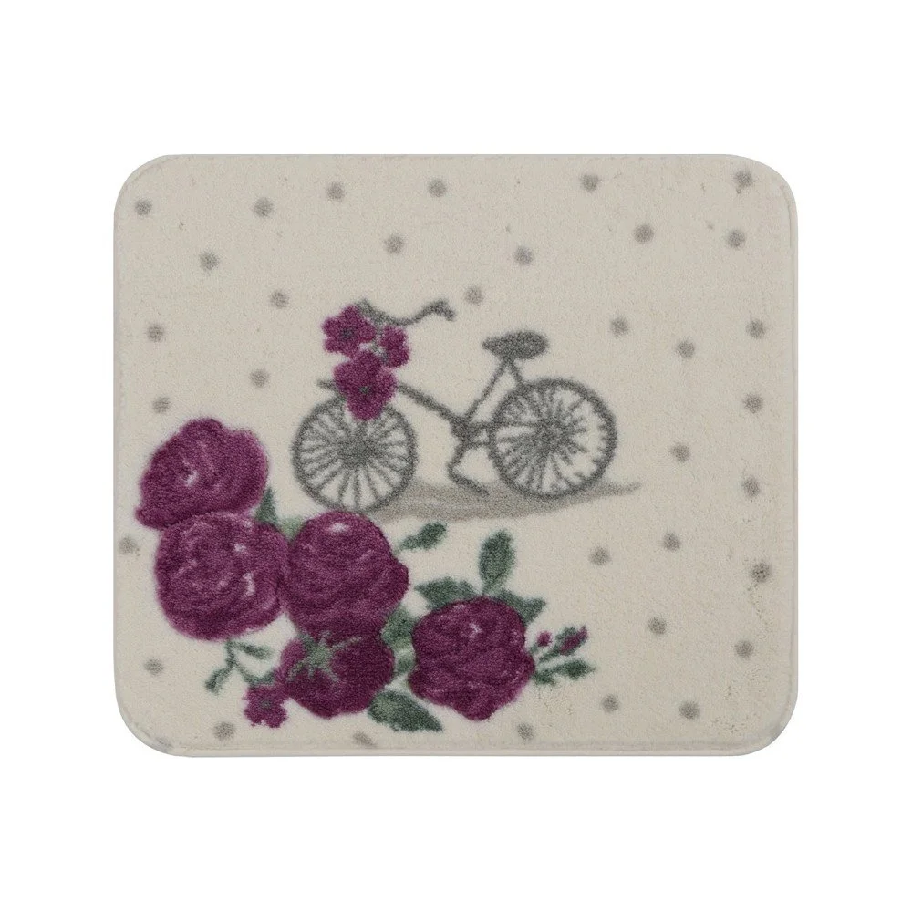 Bílá předložka do koupelny s fialovou květinou Confetti Bathmats Vintage Bike, 50 x 57 cm v:895902
