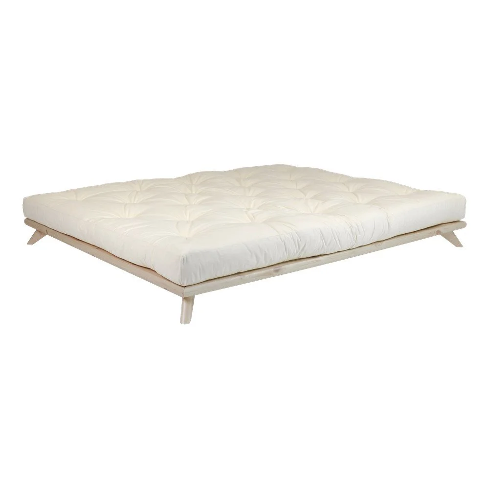 Dvoulůžková postel z borovicového dřeva s matrací Karup Design Senza Comfort Mat Natural Clear/Natural, 140 x 200 cm v:1309022