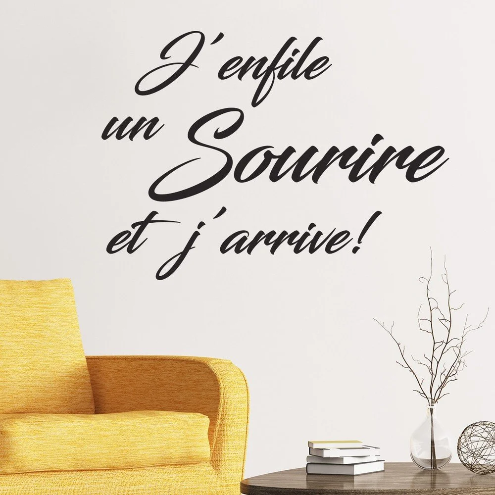 Černá samolepka Ambiance Quote Sourire Et J'arrive v:984114