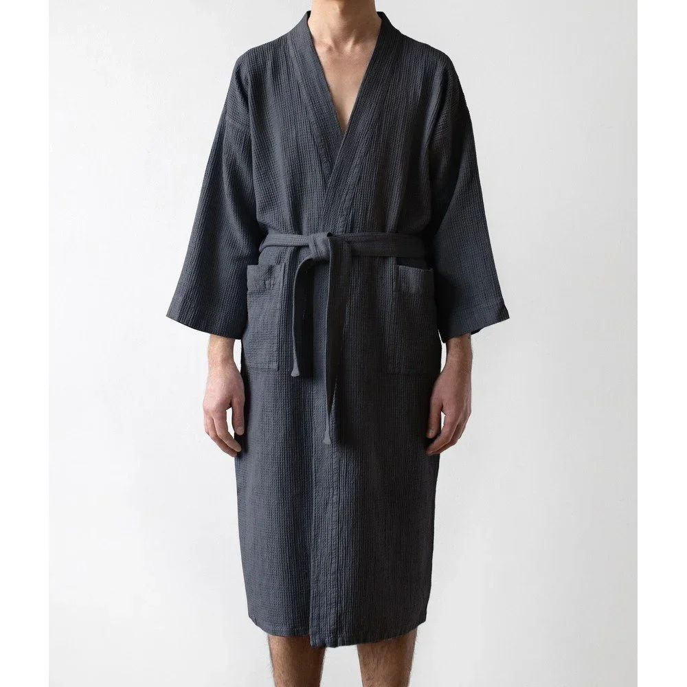 Unisex tmavě šedý župan z bavlny a lnu Linen Tales, vel. S v:1370327