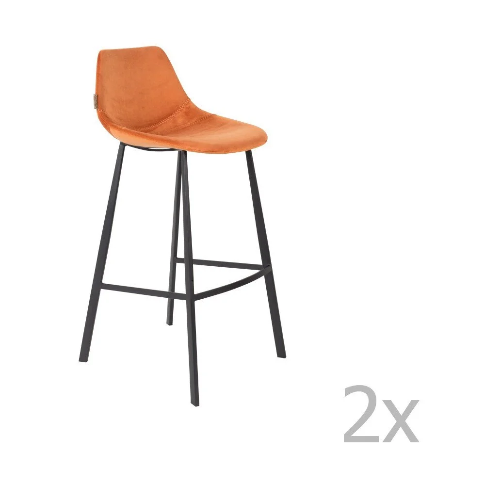 Sada 2 oranžových barových židlí se sametovým potahem Dutchbone, výška 106 cm v:1045462