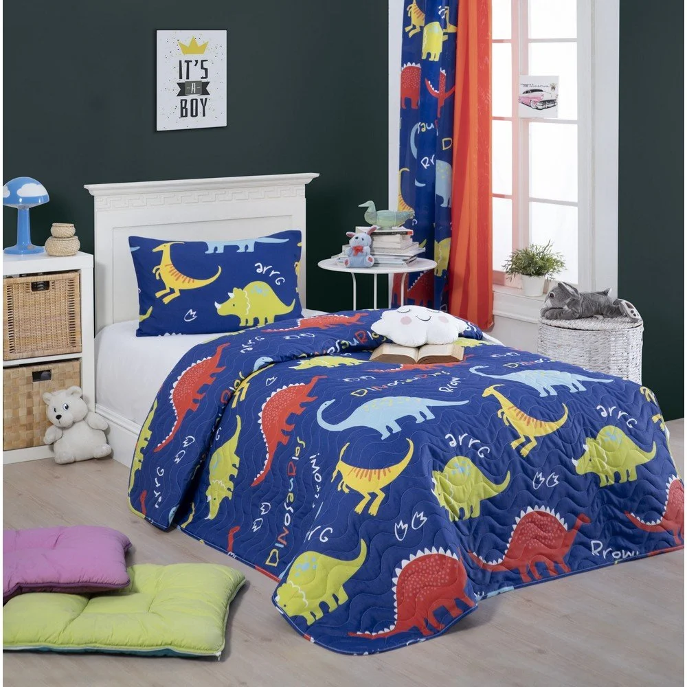 Set přehozu přes postel a povlaku na polštář s příměsí bavlny Eponj Home Dinazorus Blue, 160 x 220 cm v:1332492