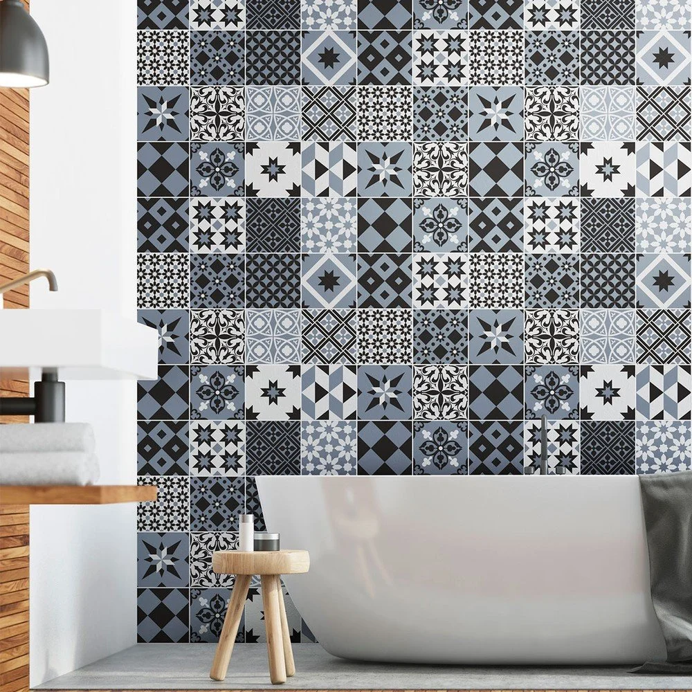 Sada 24 samolepek na stěnu Ambiance Azulejos Ronaldo, 15 x 15 cm v:1193504