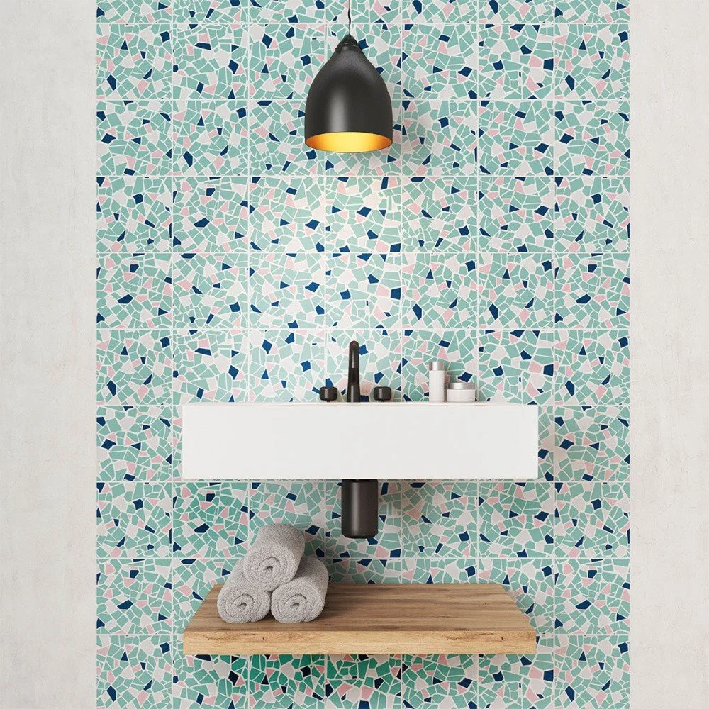 Sada 24 nástěnných samolepek Ambiance Cement Tile Stickers Terrazzo Aqua, 15 x 15 cm v:1311668